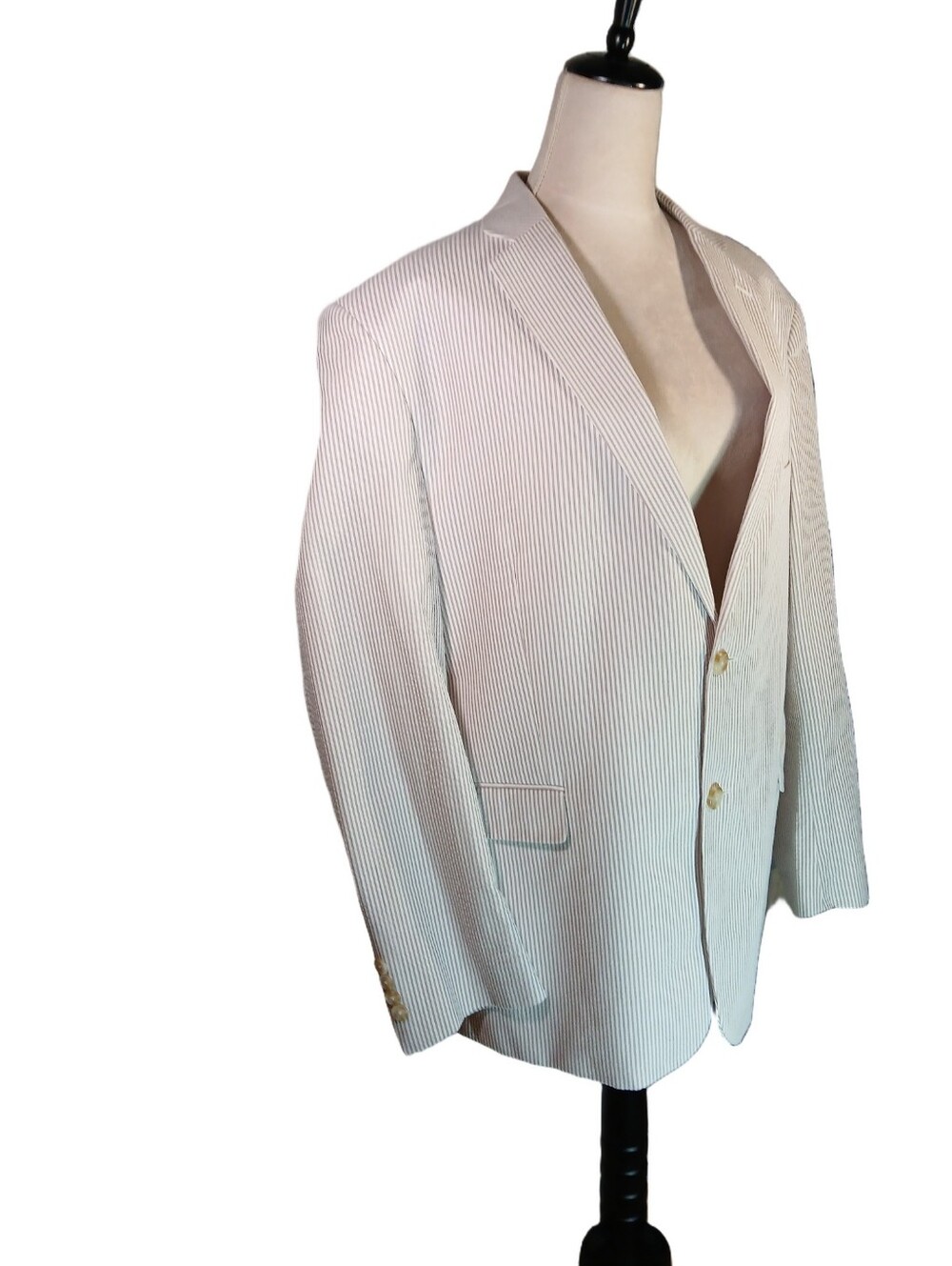 Mens Seersucker Blazer Tan White Lined Sz 46 R - Picture 5 of 11